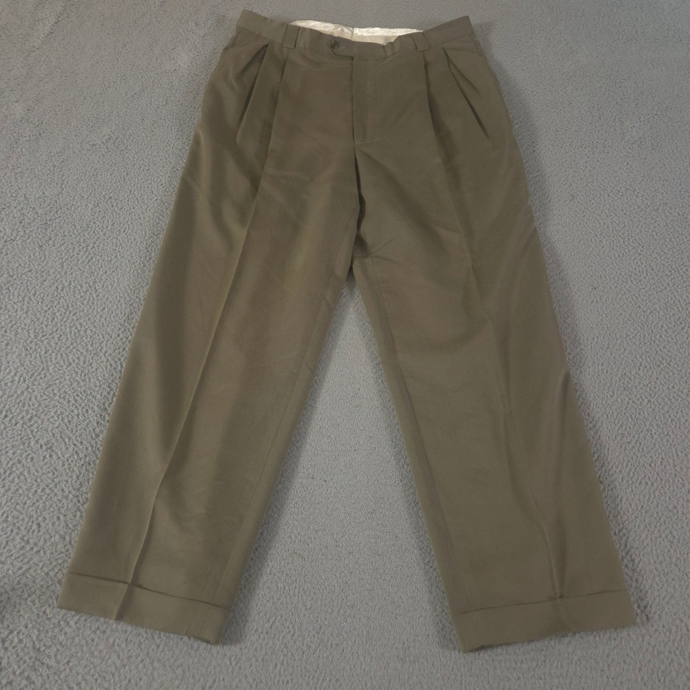 Ballin Pants Mens 40x32 Brown Relax Pleated Straight Microfiber Cuffed Slacks